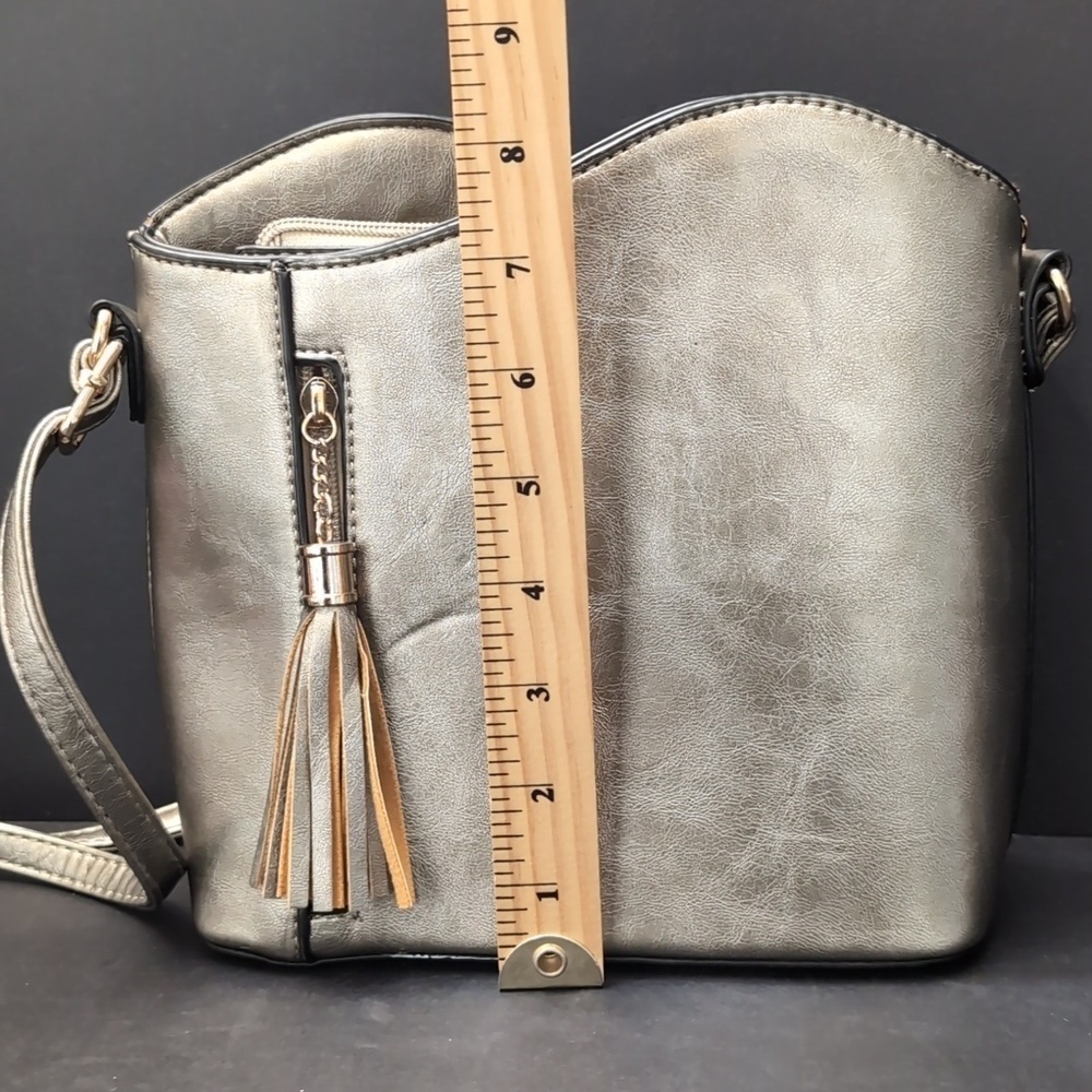 Darlings Metallic Gray Vegan Leather Small Hobo/Crossbody Bag. - Picture 10 of 12